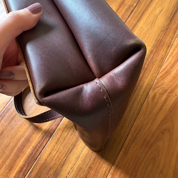Portland Leather Cognac Zipper Mini Crossbody Tote - Picture 7 of 9